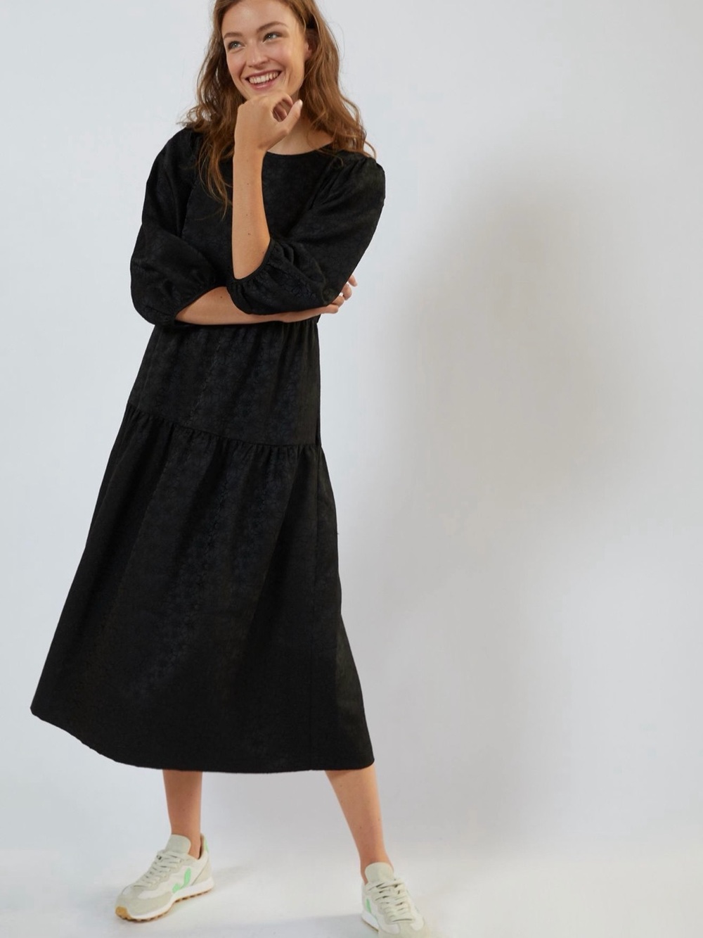 Ro & De Black Tiered Midi Dress from Anthropologie